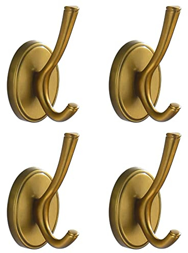DMYMAT Antique Brass Towel Hooks, Vintage Gold Bathroom Robe Hooks Wall Mounted, 4 Pack Heavy Duty Wall Coat Hooks for Farmhouse Bedroom Kitchen