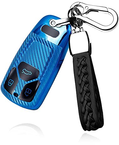 ontto Autoschlüssel Hülle Passt für Audi A4 B9 A5 A6L A6 S4 S5 S7 8W Q7 4M Q5 TT TTS RS Schlüssel Case TPU Schlüsselbox Schlüsselhülle mit Schlüsselanhänger 3 Tasten Schlüsselcover Blau
