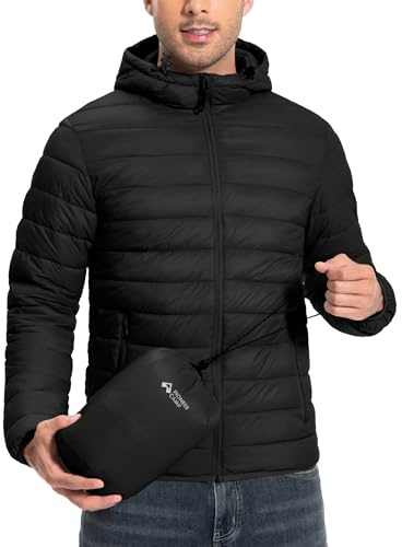 Pioneer Camp Mens Lightweight Packable Puffer Jacket Hooded Insulated Thermal Puffy Winter Jackets for Running Travel