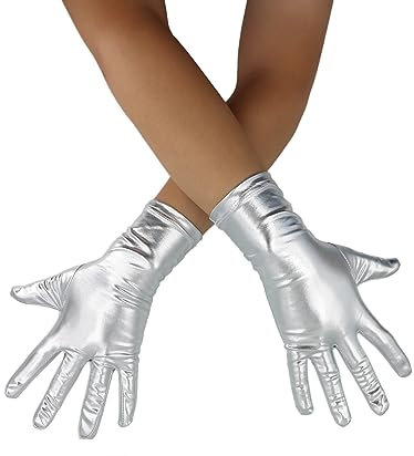 Sheface Herren Damen Glänzend Metallic 1980er Kostüm Party Cosplay Opera Wet Look Handschuhe, silber, Einheitsgröße