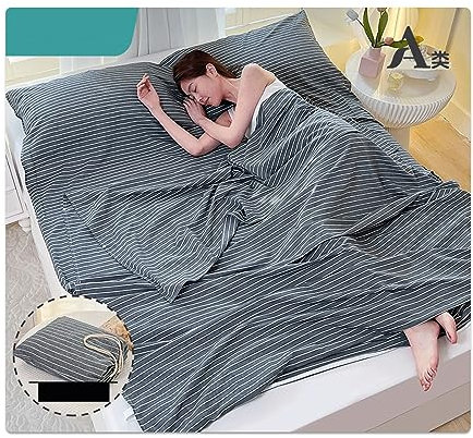 RUZGAR Hüttenschlafsack aus 100% Gewaschene Baumwolle Karierte Streifen Hüttenschlafsack mit Reißverschluss Leichter Einfach Doppelt Schlafsack Innenschlafsack(Gray A,180x210cm-70x82)