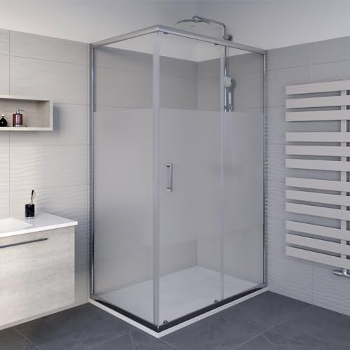 Inbagno Box Doccia angolare 70x120 cm Parete Fissa e Anta Scorrevole, Vetro serigrafato H 195 cm con Profilo Cromato e Installazione Reversibile, Icon