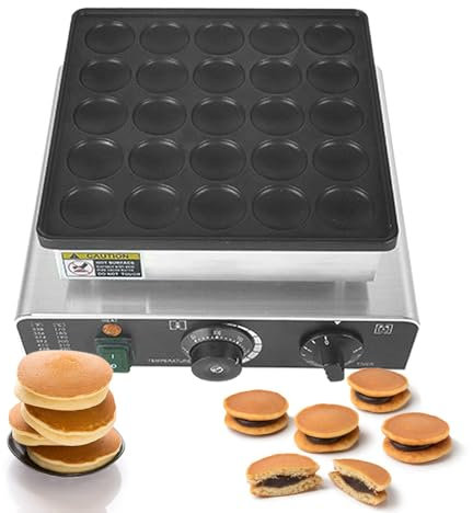 KHZKHC Máquina Eléctrica para Hacer Panqueques De 850 W, Mini Máquina para Hacer Panqueques Comercial De 25 Piezas, Máquina para Hacer Panqueques Antiadherente, 50-300 ℃, Acero Inoxidable