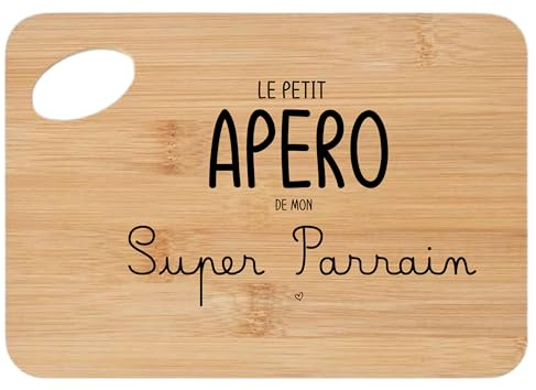 Planche à Découper Personnalisée Le Petit Apéro de Mon Super Parrain – Cadeau Original pour Parrain, Dimension 20x30cm, Idée Cadeau Unique