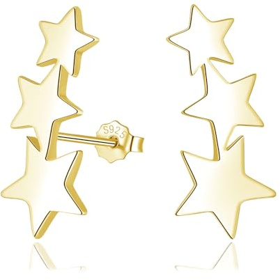 Cangall Pendientes de tuerca de plata de ley 925 con estrella triple para mujer, aretes de plata de ley 925, pequeños escaladores de estrellas para niñas, aretes planos de estrella de oruga