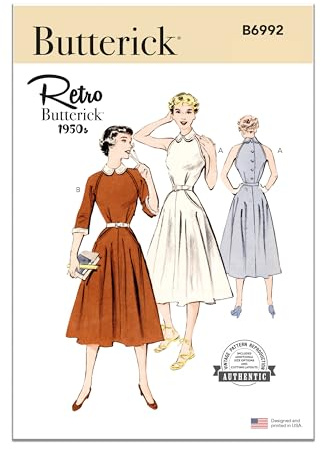 BUTTERICK Paper Pattern B6992R5 Damenkleid mit Ärmeln Variationen R5 (14-16-18-20-22)