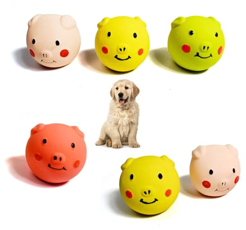 Junbyuhu 6 Stück Quietschendes Hundespielzeug, Weiches Latex Interaktives Quietschball Spielzeug für Welpen, Kleines Hundespielzeug, Apportier-Spielbälle für Welpen Kleine Hunde