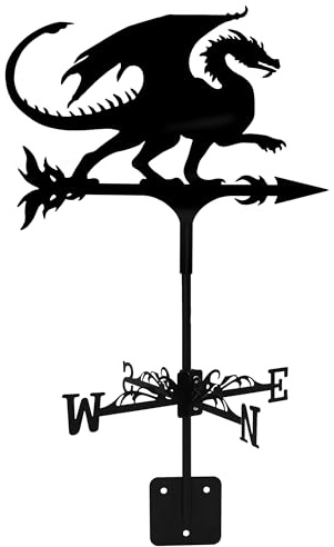 Dragon Wind Weathervanes for Roofs Mount, Mini Weather Vain Vein with Creative Shapes & Metal Material for Sheds, Courtyard & Garden Fence Decoration Outdoor (Black, 1PC)