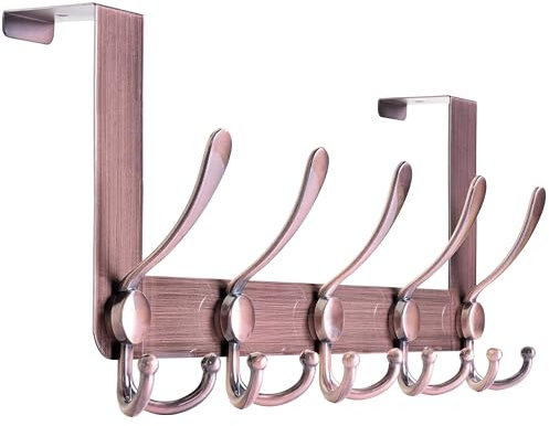 Honsky Türgarderobe -Metall, Türhakenleiste zum Einhängen mit 15 Hanken, Türhaken innenseite, Kleiderhaken Tür, Solide Türhaken zum Einhängen,Antikbronze Rot (Türfalzstärken4,5/4/3,5cm)
