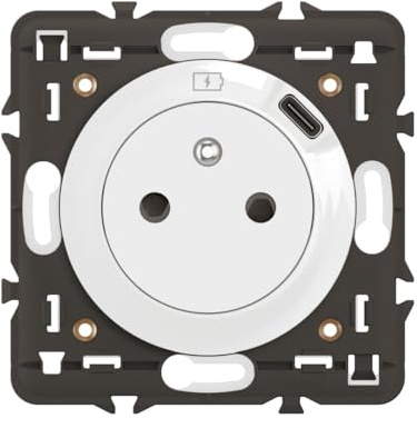 LEGRAND - Prise Electrique Murale avec Terre Céliane Surface avec Prise Chargeur USB 7,5W intégré - Prise Affleurante avec Socle Rétractable - A compléter d'un support et d'une Plaque - Blanc