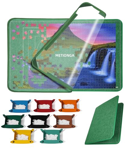 Metionga Tappetino pieghevole in feltro per un massimo di 2000 pezzi di puzzle, Tavola puzzle con 8 vassoi di ordinamento e copertura in feltro, Tappetino puzzle pieghevole