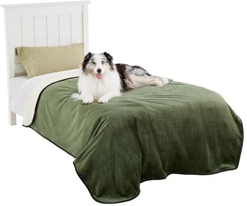 LE SURE Couverture Imperméable pour Grands Chiens - 152x203cm Couverture pour Chien Lavable, Protection de Canapé en Polaire Sherpa, Couverture pour Chat Douce et Moelleuse, Vert Olive