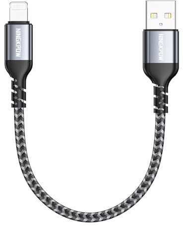 NINGKPOW Cavo di ricarica iPhone corto 30 cm [certificato MFi] Cavo di ricarica rapida iPhone Nylon Lightning Cavo compatibile con iPhone 14 13 12 11 Pro Max Mini XR XS X 8 7 Plus 6 6s Plus 5 SE 2020