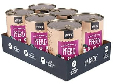 PRIMOX® Fleischmecker Hunde-Nassfutter | Getreidefrei | 70% Fleisch & Innereien | Made in Germany & 100% Natürlich | Omega-3 für Haut & Fell | Gluten- & Laktosefrei (Pferd, 6x400 g)
