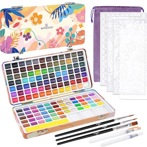 WINSONS Watercolour Paint Set, 138 Vibrant Colors Painting Set with Palette, Brushes, and Watercolor Sheets, Non-Toxic, Art Supplies for Artists, Amateur Hobbyists and Painting