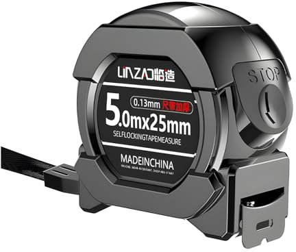 Metro a nastro Premium, nastro metrico in acciaio di grado industriale da 5 m*25 mm, per un'ampia gamma di attività di misurazione in casa, artigianato e industria (Nero)