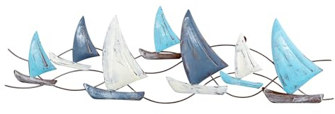 levandeo Wanddeko L74cm Segelboot Wandbild Blau Grau Weiß Maritim Wandbild Segelschiff Metalldeko Metall Deko Industrial Wandkunst Design Segler Ahoi