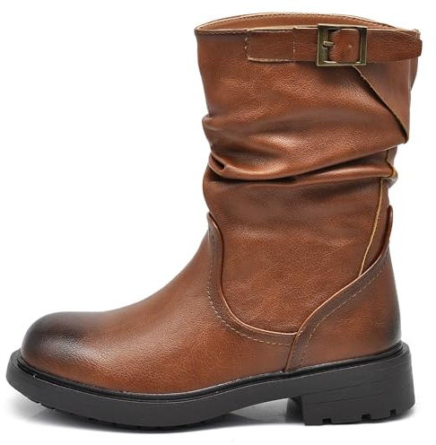 IF Stivali Stivaletti Anfibi Biker Motociclista Arricciati Caviglia Con fibia Da Donna G680 Camel N.40