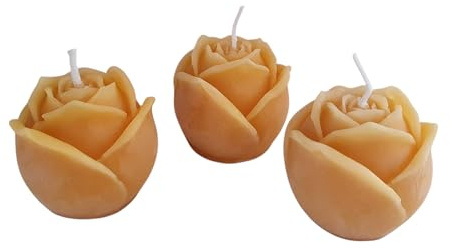 Bienenwachskerzen Rosen 3er-Set 4 cm Valentinstag — handgegossene Rosenkerzen halb-offen, Made in Germany