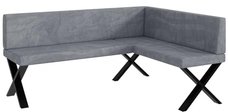 MEBLINI Eckbank für Esszimmer - Küchenbank - Essecke - Sitzecke Küche - Toni - X-Beine 128x168x87cm Rechts - Grau Samt