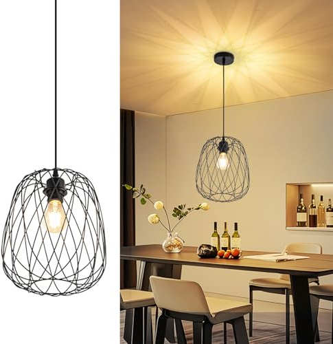 Glitzerlife Pendelleuchte Esstisch Hängeleuchte Vintage Pendellampe E27 1 | Flammig Hängelampe Schwarz Metall Deckenlampe Hängend Retro Esszimmer Küche Schlafzimmer Ohne Leuchtmittel Ø 25cm