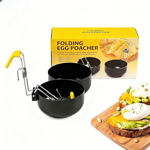 LSYZHX 2 Pack Stainless Steel Egg Poacher, Non-Stick Egg Poacher Pan, Hang Egg Boile for Poached Eggs (2 Pcs Black)