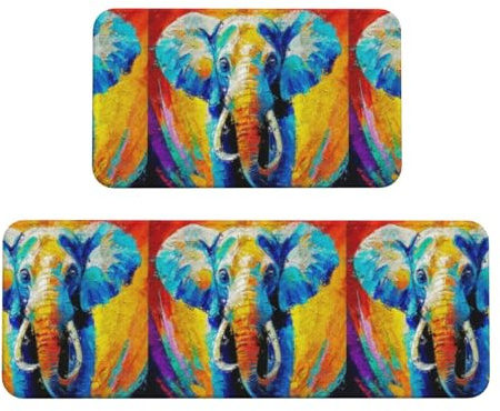 Salelf Ölgemälde Elefant Küchenmatten, gepolstert, Küchenteppiche für Boden, Anti-Ermüdungsmatte, wasserdichter Teppich für Küche, Büro, Waschbecken, Wäsche