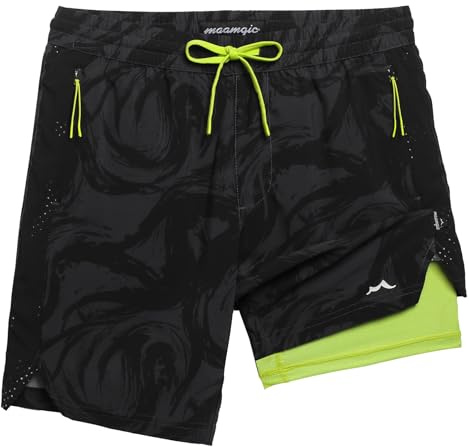 maamgic Boys Athletic Shorts with Liner Youth 2 in 1 Active Running Basketball Sports Soccer Shorts with Zipper Pockets Dark Cyclone 10/12
