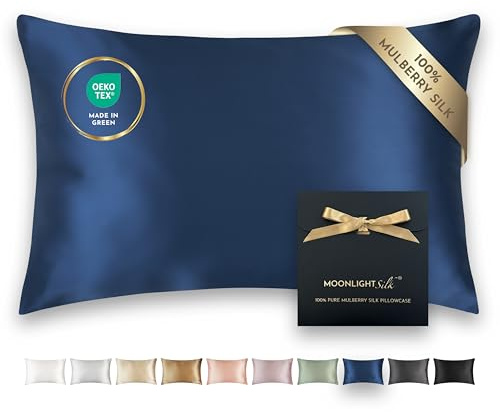MOONLIGHT Silk Fodera per Cuscino in Seta 100% 50x75 cm - 22 Momme Seta di Gelso Lucida, Grado 6A, Certificata da Oeko-Tex - Pelle Idratata e Senza Rughe (Blu Marino)