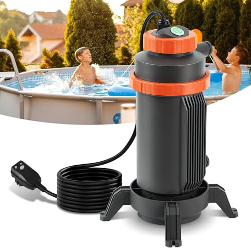 Fiqops Poolheizung Elektrisch, Ø 29 x 42 cm Pool Heizung Elektrisch,Poolheizung für Meisten Kleinen Pools,Leckageschutz, Kippschutz, Flammhemmend Material,Schnittstelle 32-38 mm,Heizung bis zu 45°