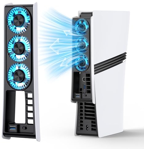 Cooling Fan for PS5 Pro Disc & Digital Edition – Dual-Speed External Cooler with Intelligent Temperature Control, Adjustable Fan Speeds, Extra USB 3.0 Port – Not for Standard PS5 or PS5 Slim