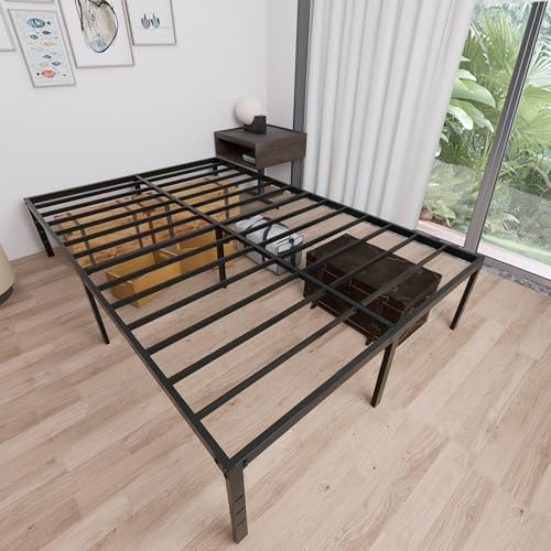 Froadp 160 x 200 cm metallsängram 37,5 cm höjd med lagringsutrymme under sängen – metallsängram, plattformssängram för ungdomar vuxna, svart