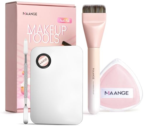 MAANGE Kabuki Foundation-borste med platt topp – blandborste för krämig, pulverig eller flytande foundation – inklusive sminkblandare och blandpalett för lätt, långvarig look – presentidé