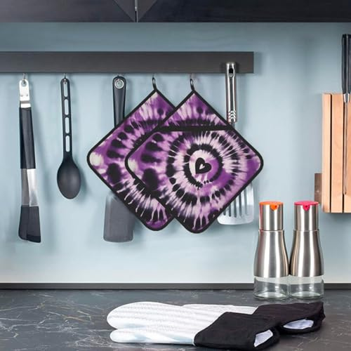 Pot Holders Set of 2 Pot Holder for Kitchen Hot Pads with Pocket Heat Resistant Kitchen Potholders Purple Tie Dye Cute Oven Hot Pad for Cooking Baking Microwave BBQ Gift