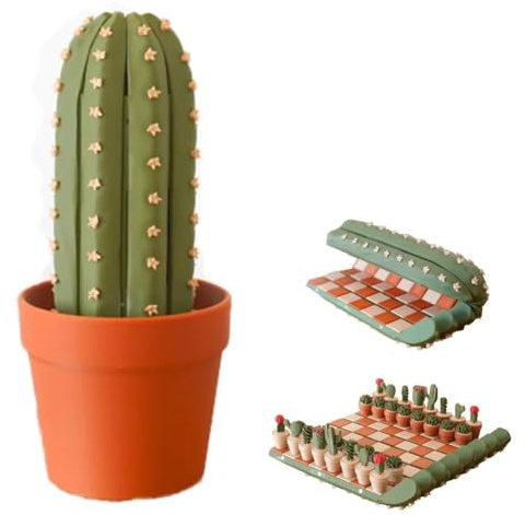 Jeu d'échecs de cactus imprimé 3D avec échiquier à roulettes, portable, avec design de plantes succulentes, jeu d'échecs de voyage décoratif, pour les amateurs de plantes et les esprits créatifs
