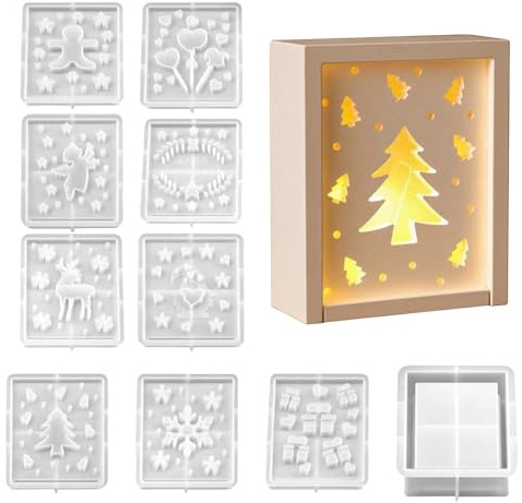 Molde de Silicona,10 Piezas Caja Almacenamiento Navideña Molde Fundición Silicona - Arcilla Fondant Jabón Cera Escayola Fiestas Cumpleaños Infantil Aula Salón Ventana Otoño