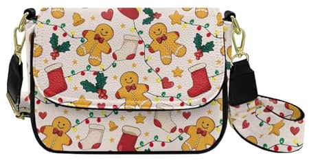 HUGS IDEA Sac à bandoulière de Noël pour femme en cuir avec large sangle, Pain d'épices de Noël, Taille unique
