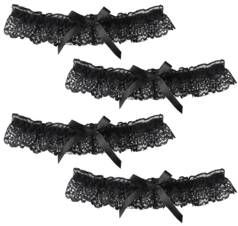 YAZWUR Lot de 4 pièces Jarretelles réglables et élastiques en dentelle pour femme, porte jarretelle sexy, taille unique (Noir)