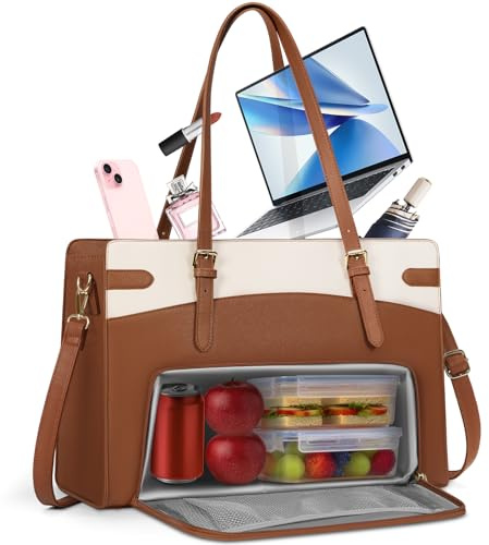 RAINSMORE Arbeitstasche Damen mit Isolierted Kühlfach Shopper Damen Laptoptasche 15,6 Zoll Handtasche Groß Business Tasche Aktentasche Lehrertasche