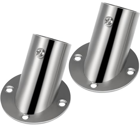 JEWEDECO Supporto Staffa per Asta Armadio in Acciaio Inox 25mm, Flangia Inclinata Antiruggine per Bagno e Balcone, Confezione da 2 Pezzi per Appendiabiti e Asciugamani