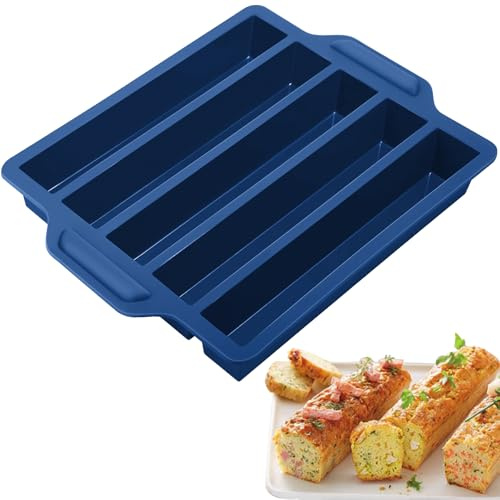 Moule Cake Long Silicone Moule 5 Mini Cake LFGB Moules Apéritif Long Gateau | Silicone Moule a Mini Cake Apéro pour 5 multi Apéritif Pâtisserie Gâteau, Cakes Salés