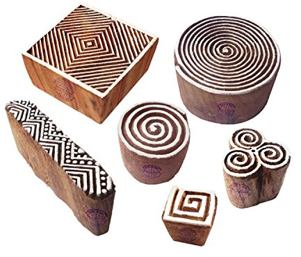 Indisch Motif Spiral und Finger Hölzern Stempel für Drucken (Set von 6) Htag1035