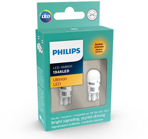 Philips Automotive Lighting 194 Ultinon LED Bulb, Bright Amber Turn Signal Replacement Bulb, 2 Pack (194ALED)