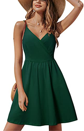 STYLEWORD Vestido sin Mangas con Cuello en V para Mujer, Vestido Floral de Verano con Tirantes Ajustables, Vestido Midi de Tubo, Vestido de Playa con Bolsillos