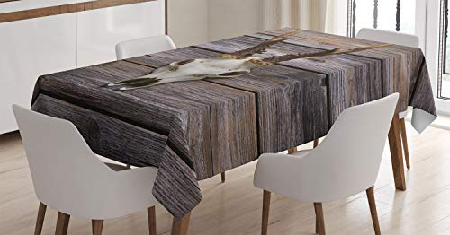 ABAKUHAUS Hirsch Tischdecke, Rustic Antlers auf Holz, Personalisierter Druck mit Klaren Farben Waschbar Wasserfest kein Verblassen, 140 x 170 cm, Beige Braun