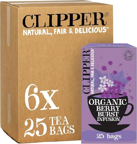 Clipper Organic Berry Burst Herbal Infusions Tea 6 x 25 Teabags | Organic Tea, Caffeine Free, Herbal Infusion for Digestion & Wellness, Unbleached & Biodegradable Teabags