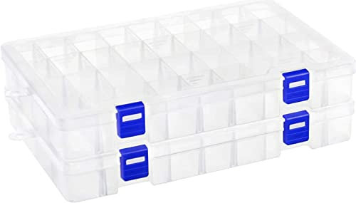 Qualsen Plastik Aufbewahrungsbox Einstellbar Fächer Sortimentskasten Schmuckschatulle Werkzeugcontainer (34 Raster X 2 Packungen, Transparent)