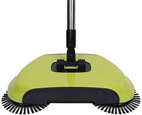 Máquina barredora doméstica, tipo empuje manual, automática, sin electricidad, escoba, máquina de limpieza portátil, 3 en 1, recogedor y cubo de basura (amarillo)