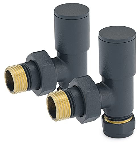 Sandy Beach Anthracite Radiator Valves - Valve for Radiator, Radiator Valves, Angled Radiator Valves, Towel Radiator Valves - Anthracite Angled Heated Towel Rail Radiator Valves (15mm)