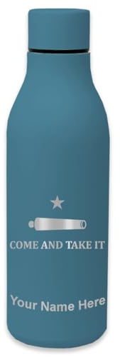 LaserGram Double Wall Stainless Steel Water Bottle, Texas Come and Take It Flag, Personalized Engraving Included (Slate Blue)